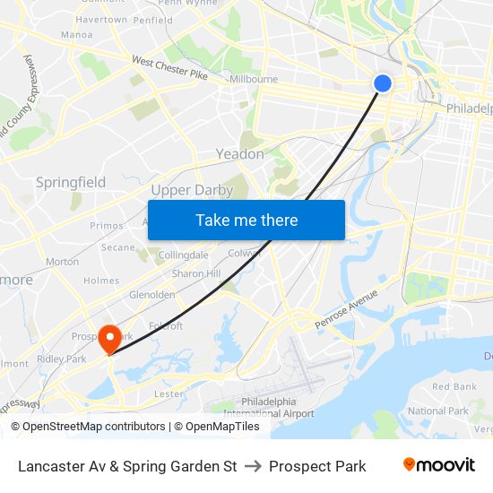 Lancaster Av & Spring Garden St to Prospect Park map