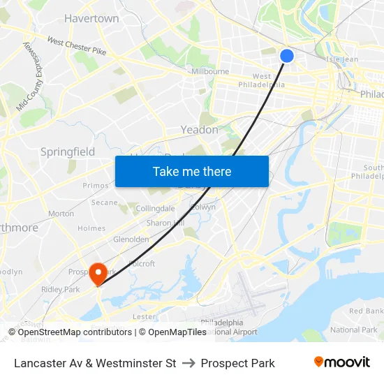 Lancaster Av & Westminster St to Prospect Park map