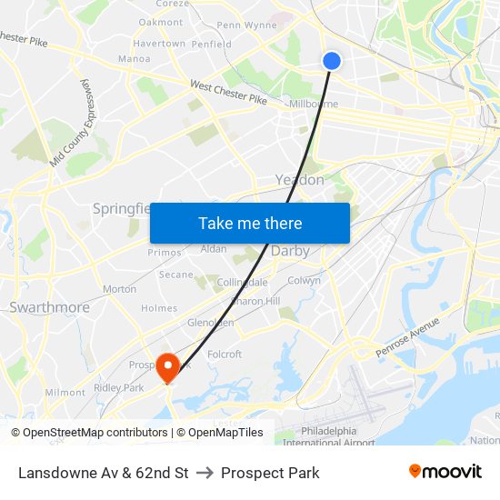 Lansdowne Av & 62nd St to Prospect Park map
