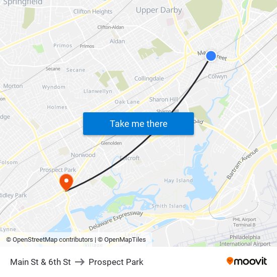 Main St & 6th St to Prospect Park map