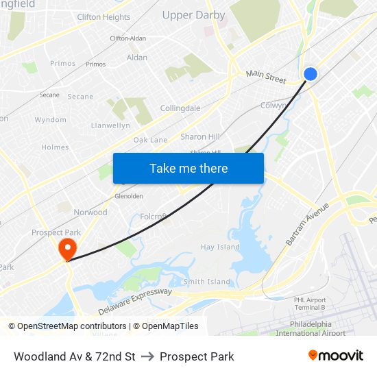 Woodland Av & 72nd St to Prospect Park map