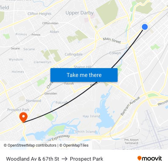 Woodland Av & 67th St to Prospect Park map