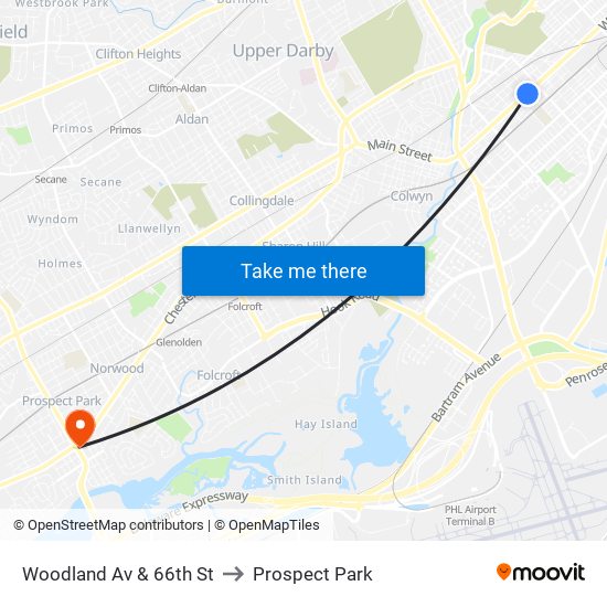 Woodland Av & 66th St to Prospect Park map