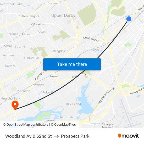 Woodland Av & 62nd St to Prospect Park map