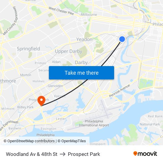 Woodland Av & 48th St to Prospect Park map
