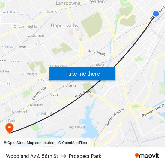 Woodland Av & 56th St to Prospect Park map