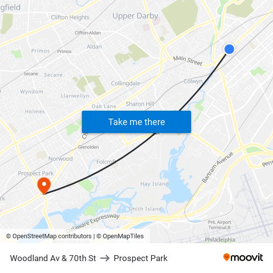 Woodland Av & 70th St to Prospect Park map