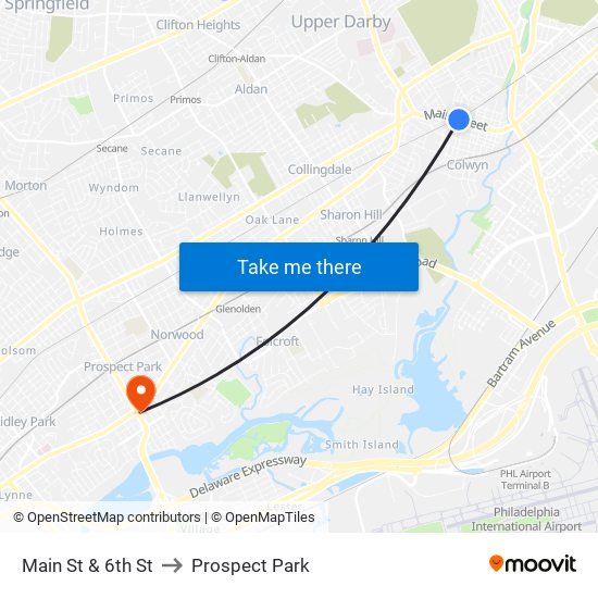 Main St & 6th St to Prospect Park map