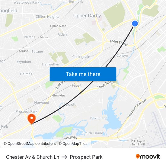 Chester Av & Church Ln to Prospect Park map