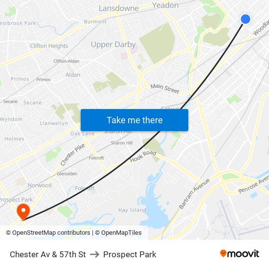 Chester Av & 57th St to Prospect Park map