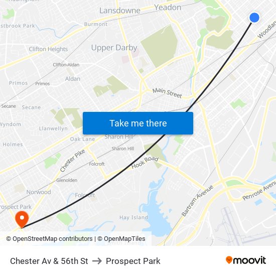 Chester Av & 56th St to Prospect Park map