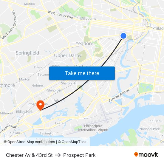 Chester Av & 43rd St to Prospect Park map
