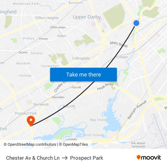 Chester Av & Church Ln to Prospect Park map