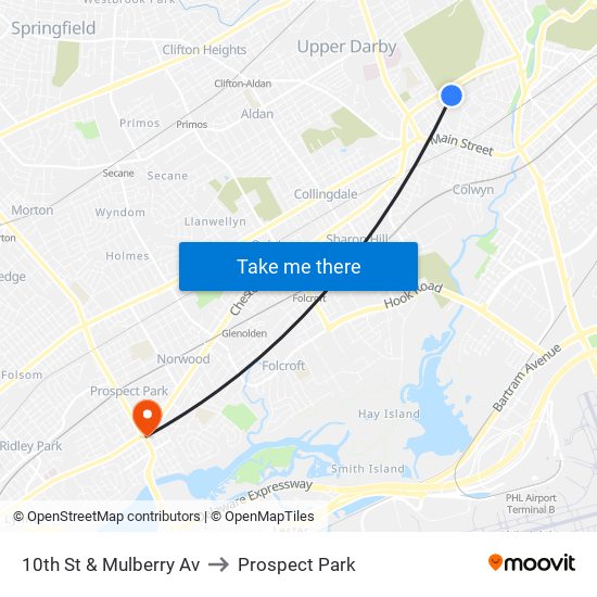 10th St & Mulberry Av to Prospect Park map