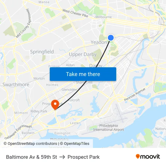 Baltimore Av & 59th St to Prospect Park map