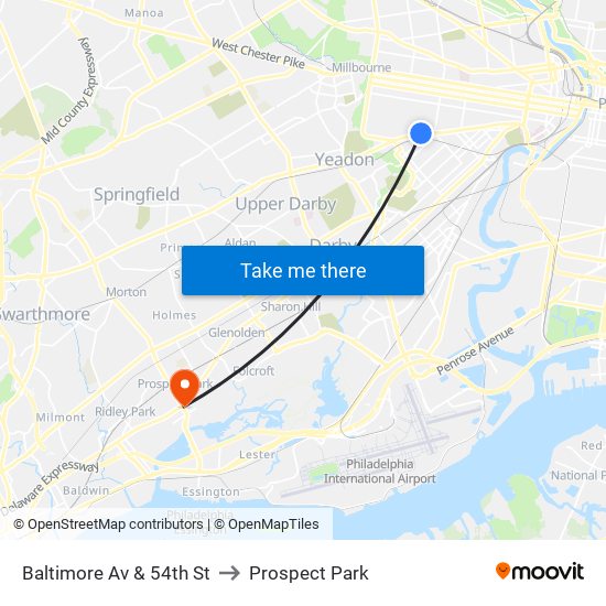 Baltimore Av & 54th St to Prospect Park map