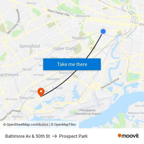 Baltimore Av & 50th St to Prospect Park map