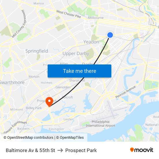 Baltimore Av & 55th St to Prospect Park map