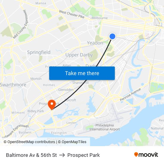 Baltimore Av & 56th St to Prospect Park map