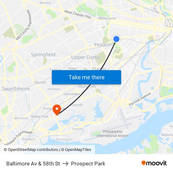 Baltimore Av & 58th St to Prospect Park map