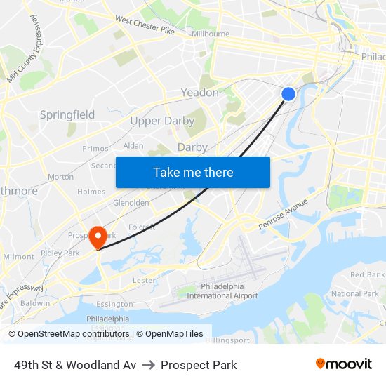 49th St & Woodland Av to Prospect Park map