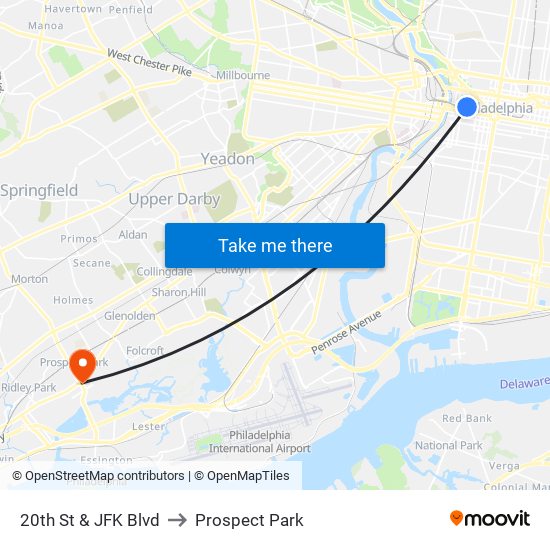 20th St & JFK Blvd to Prospect Park map