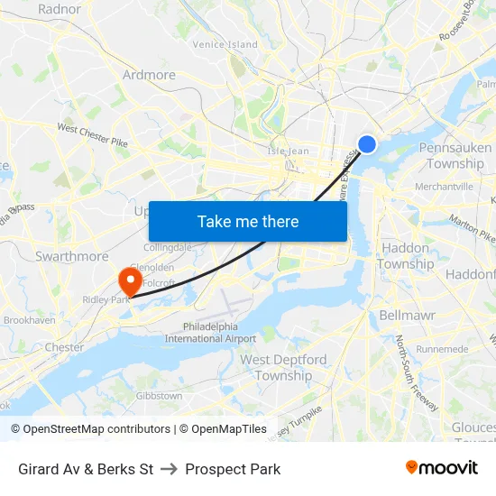 Girard Av & Berks St to Prospect Park map