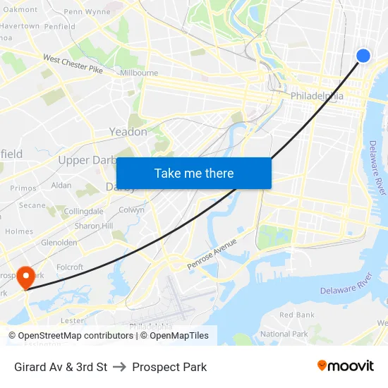 Girard Av & 3rd St to Prospect Park map
