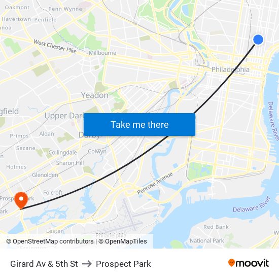 Girard Av & 5th St to Prospect Park map