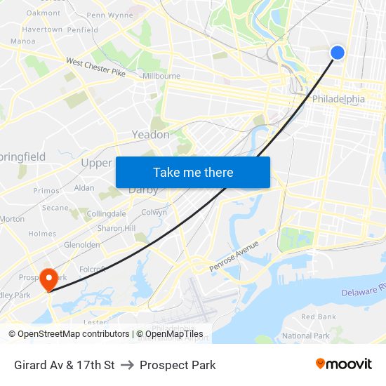 Girard Av & 17th St to Prospect Park map