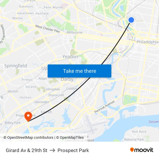 Girard Av & 29th St to Prospect Park map