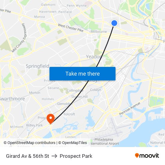Girard Av & 56th St to Prospect Park map