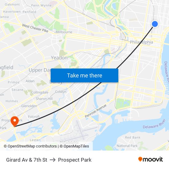 Girard Av & 7th St to Prospect Park map