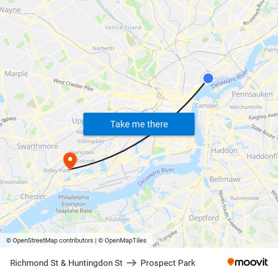 Richmond St & Huntingdon St to Prospect Park map