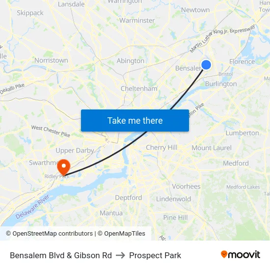 Bensalem Blvd & Gibson Rd to Prospect Park map