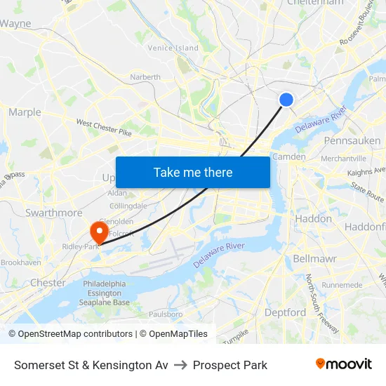 Somerset St & Kensington Av to Prospect Park map