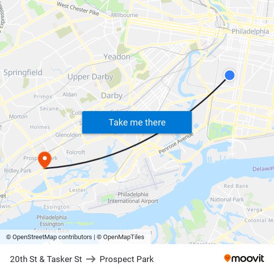 20th St & Tasker St to Prospect Park map