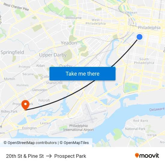 20th St & Pine St to Prospect Park map