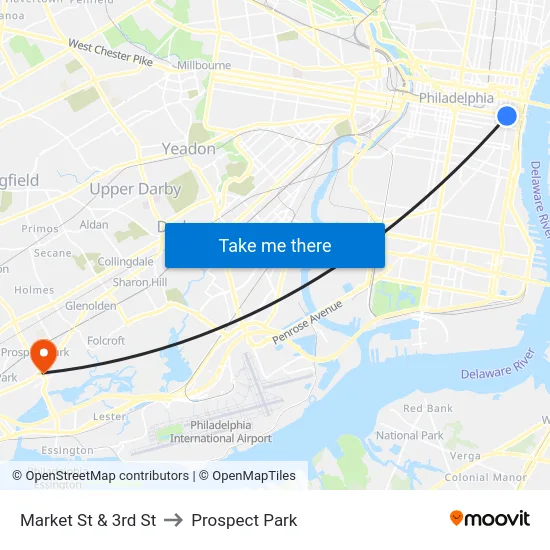 Market St & 3rd St to Prospect Park map