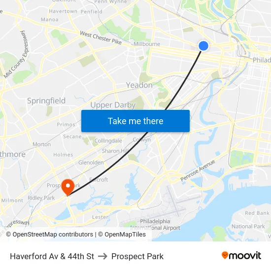 Haverford Av & 44th St to Prospect Park map