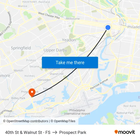 40th St & Walnut St - FS to Prospect Park map