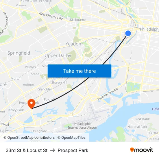 33rd St & Locust St to Prospect Park map