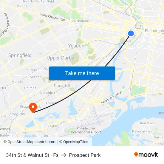34th St & Walnut St - Fs to Prospect Park map