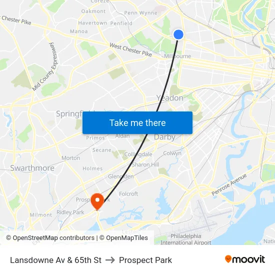 Lansdowne Av & 65th St to Prospect Park map