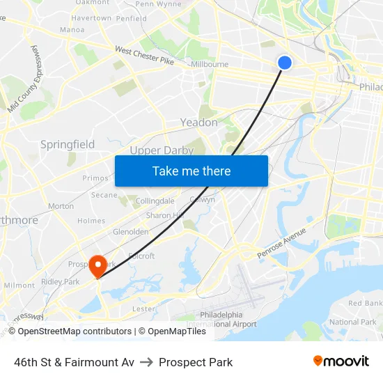 46th St & Fairmount Av to Prospect Park map