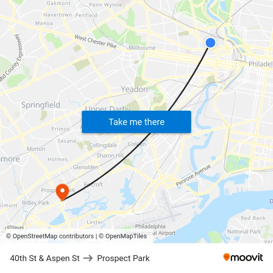 40th St & Aspen St to Prospect Park map