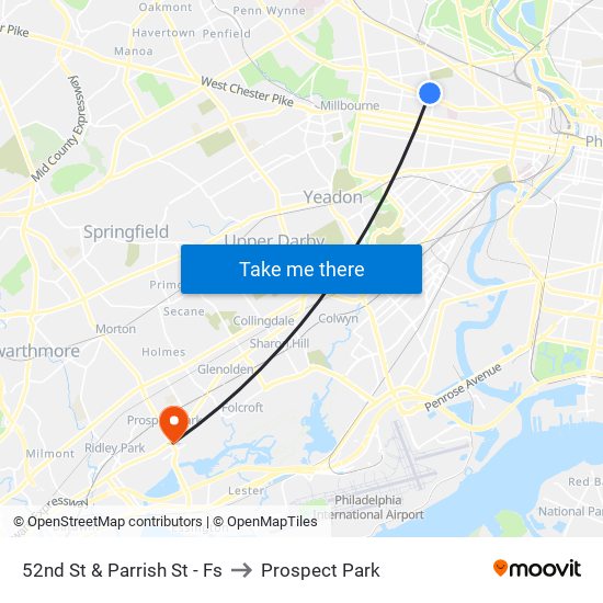 52nd St & Parrish St - Fs to Prospect Park map