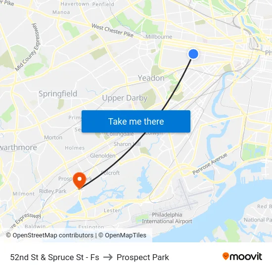 52nd St & Spruce St - Fs to Prospect Park map