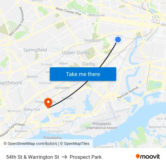 54th St & Warrington St to Prospect Park map