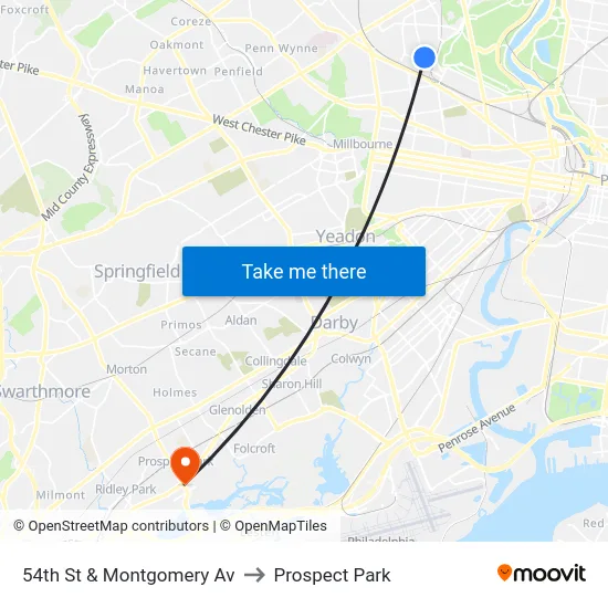 54th St & Montgomery Av to Prospect Park map